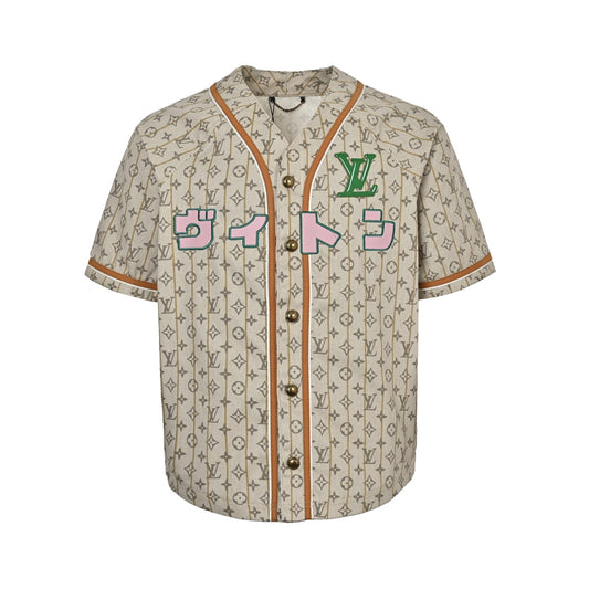 25ss fashion show collaboration embroidered short sleeved baseball shirt