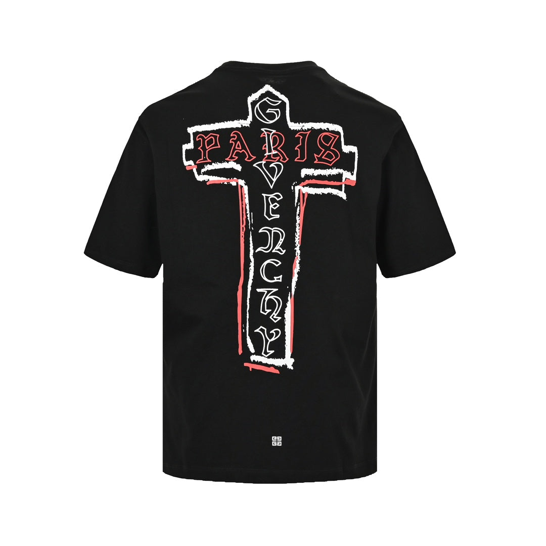 25ss Short sleeves with cross print on the back