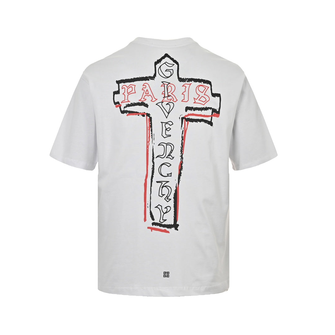 25ss Short sleeves with cross print on the back