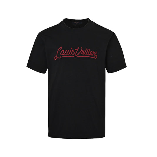 25ss cursive letter embroidery short sleeved shirt