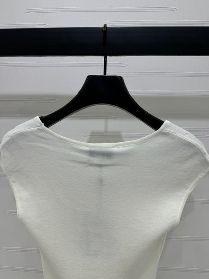 25 White Tank Top Square Neck Knitted