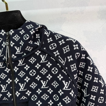 2025 Early Fall Jacquard patchwork hooded knitted short-sleeved cardigan!