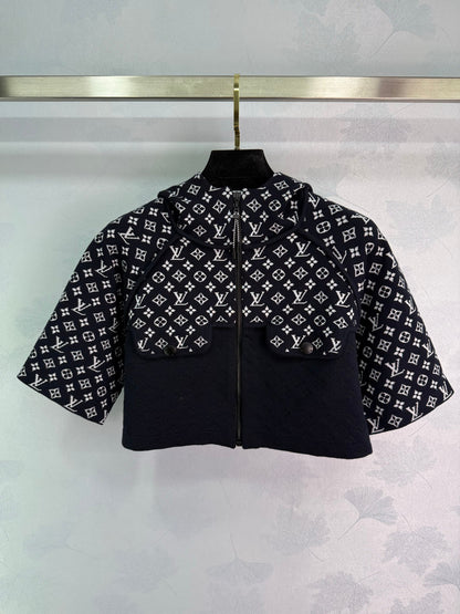 2025 Early Fall Jacquard patchwork hooded knitted short-sleeved cardigan!