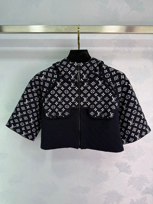 2025 Early Fall Jacquard patchwork hooded knitted short-sleeved cardigan!