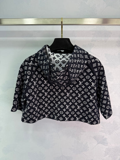 2025 Early Fall Jacquard patchwork hooded knitted short-sleeved cardigan!