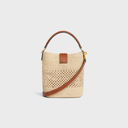 Medium Louise Bucket 24cm Brown Calfskin Beige Raffia