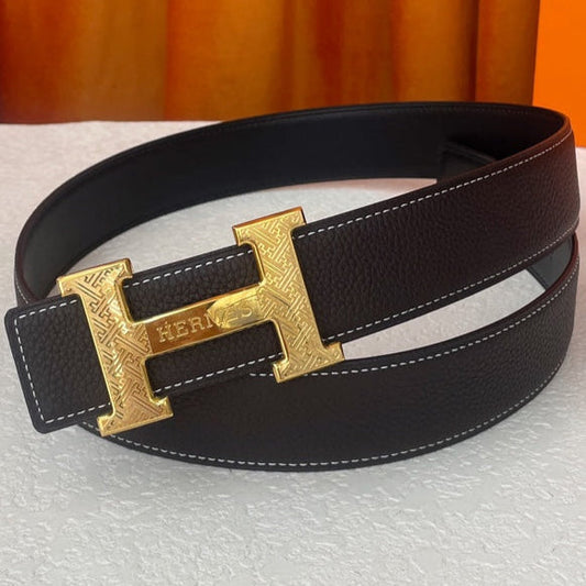 Gold Buckle H Belt 38mm Black Brown Calfskin 187185