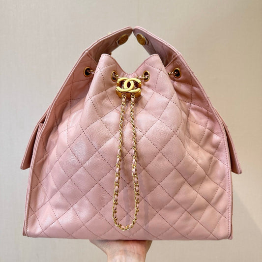 25C Hobo Bags 40cm Pink Grained Calfskin