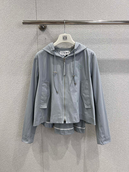 25Fw Early Fall New Hooded Drawstring Zipper Jacket + Shorts Set