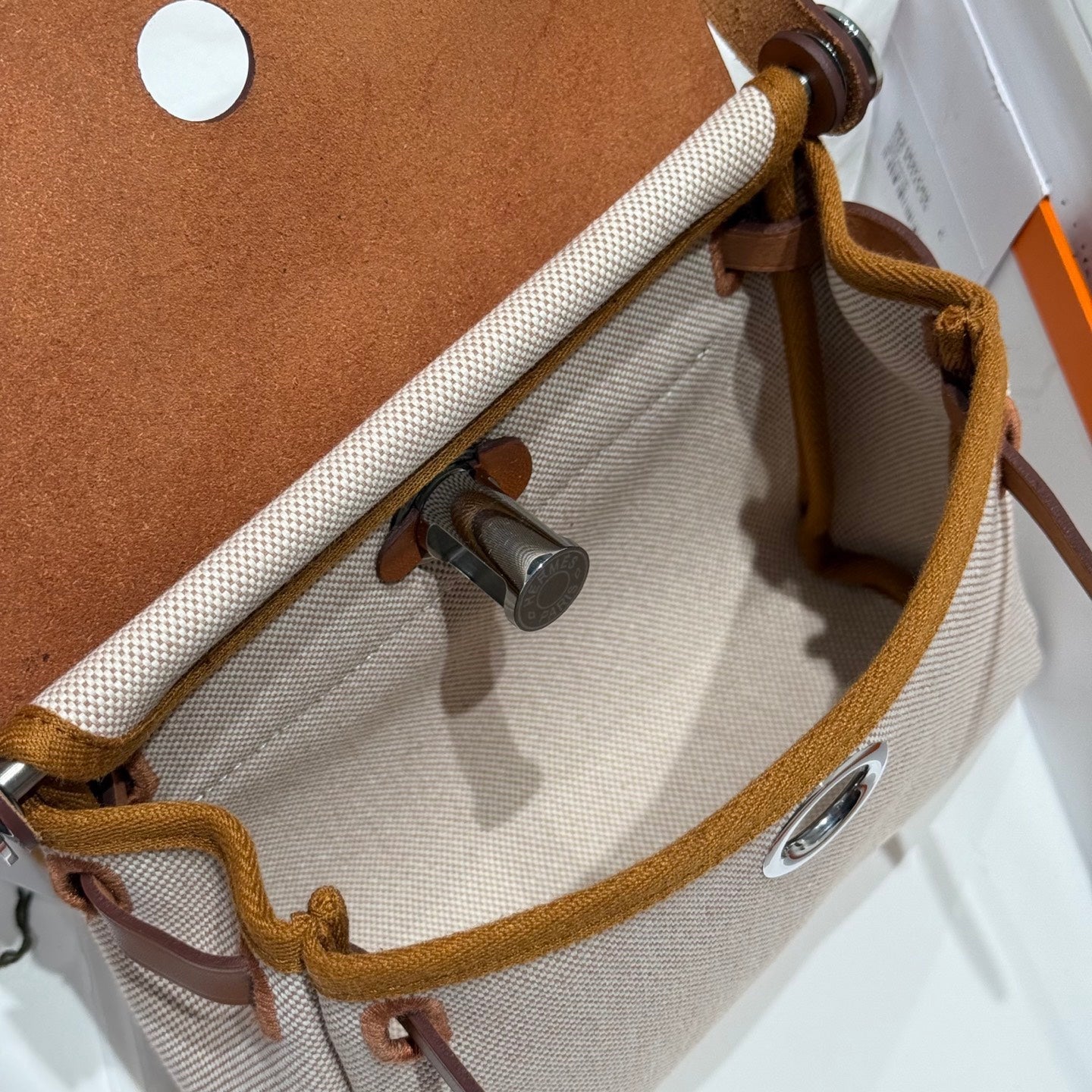Mini Herbag Silver Buckle 20 Beige Canvas and Hunter Cowhide 243216