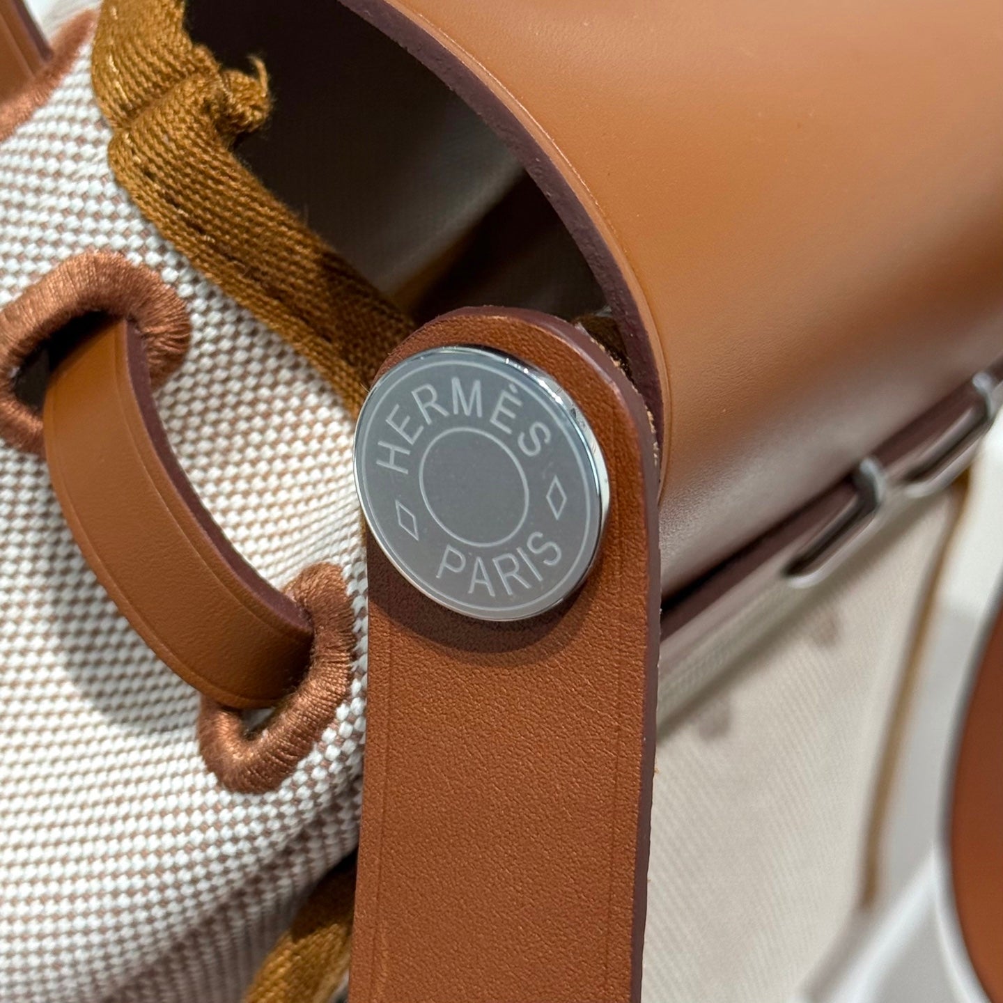 Mini Herbag Silver Buckle 20 Beige Canvas and Hunter Cowhide 243216