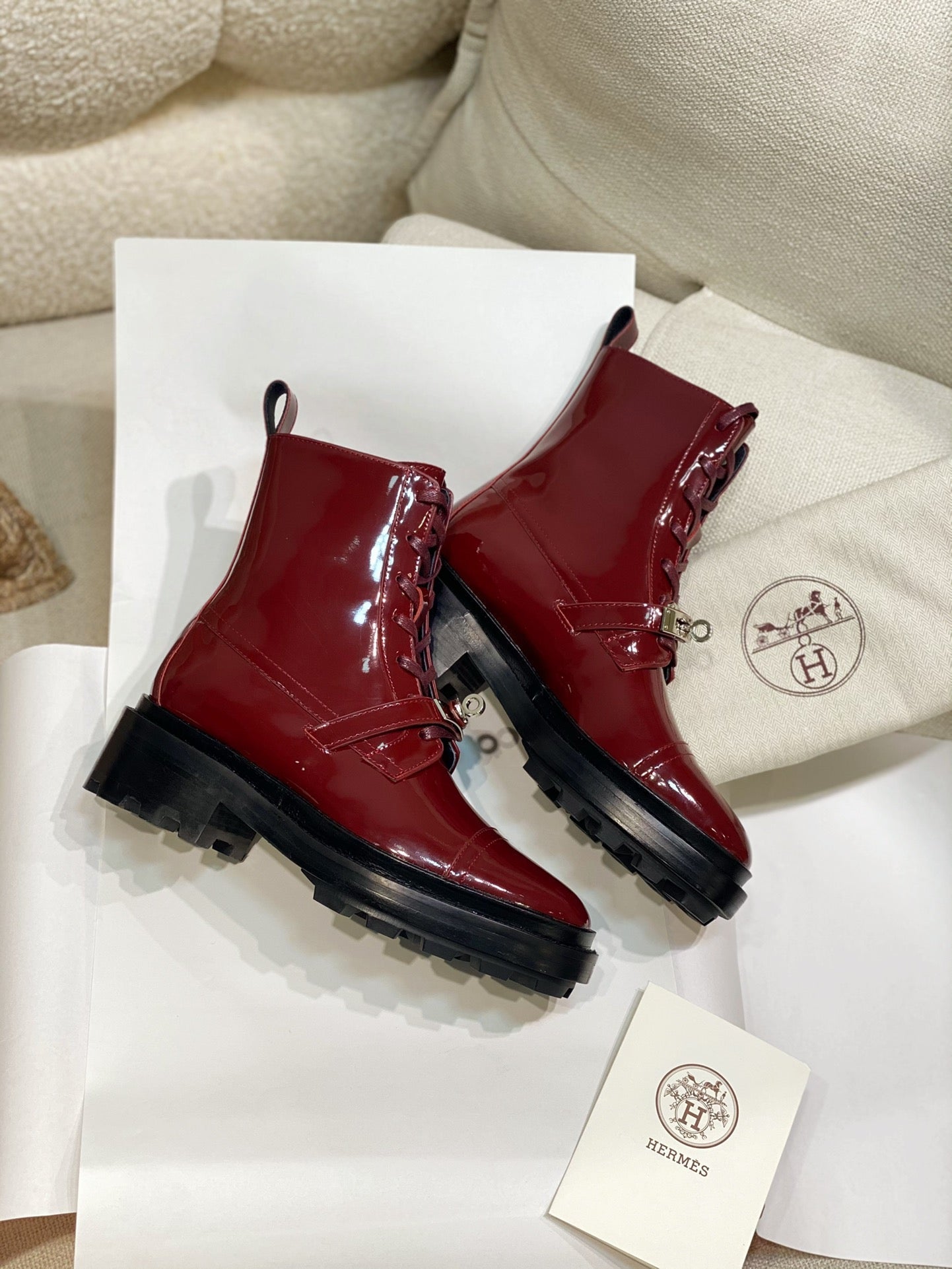 Funk Ankle Boot Red Shiny Cowhide 348024