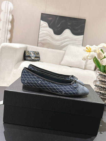 25c ballet flat cross line pattern dark blue denim 237480