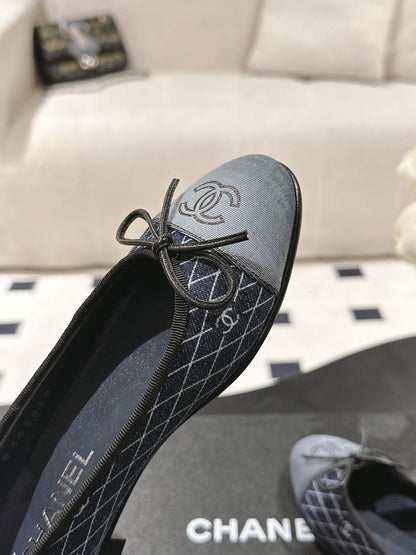 25c ballet flat cross line pattern dark blue denim 237480