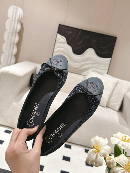25c ballet flat cross line pattern dark blue denim 237480