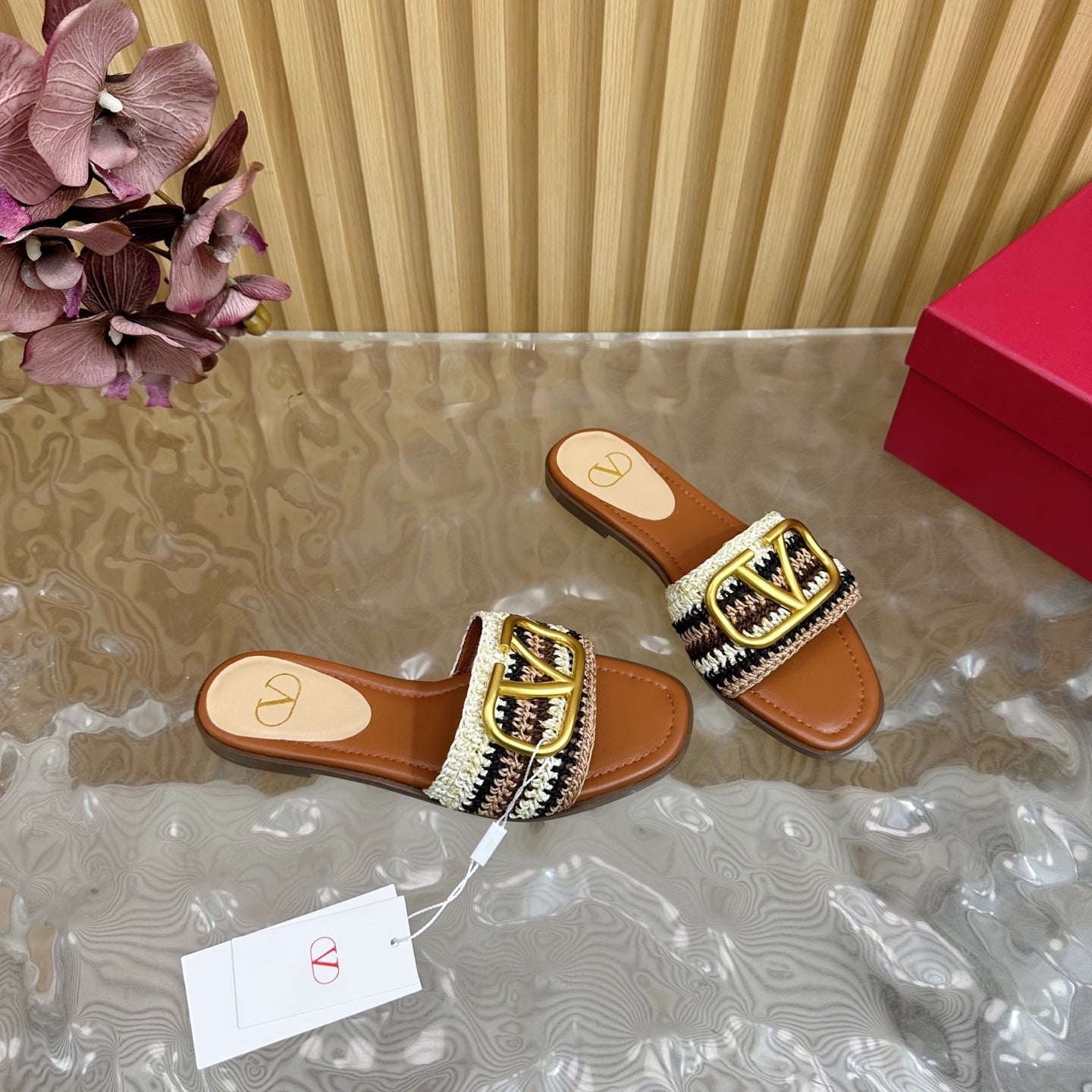 25 Bohemian Slippers Brown Knitted Sheepskin 325189