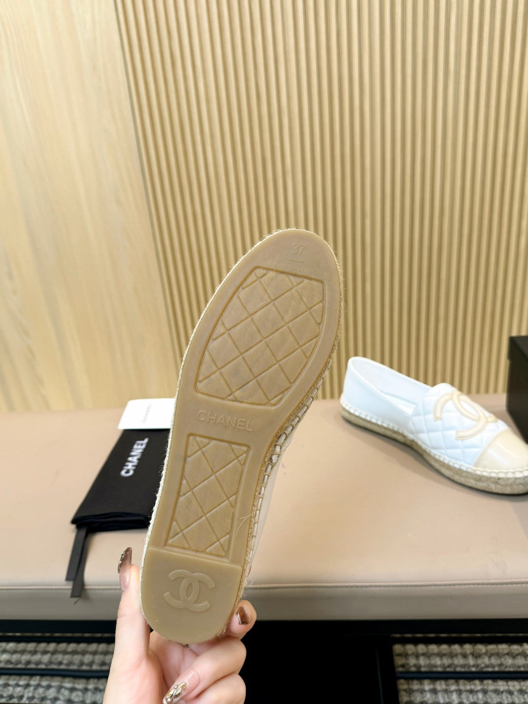 espadrilles white beige quilted caflskin