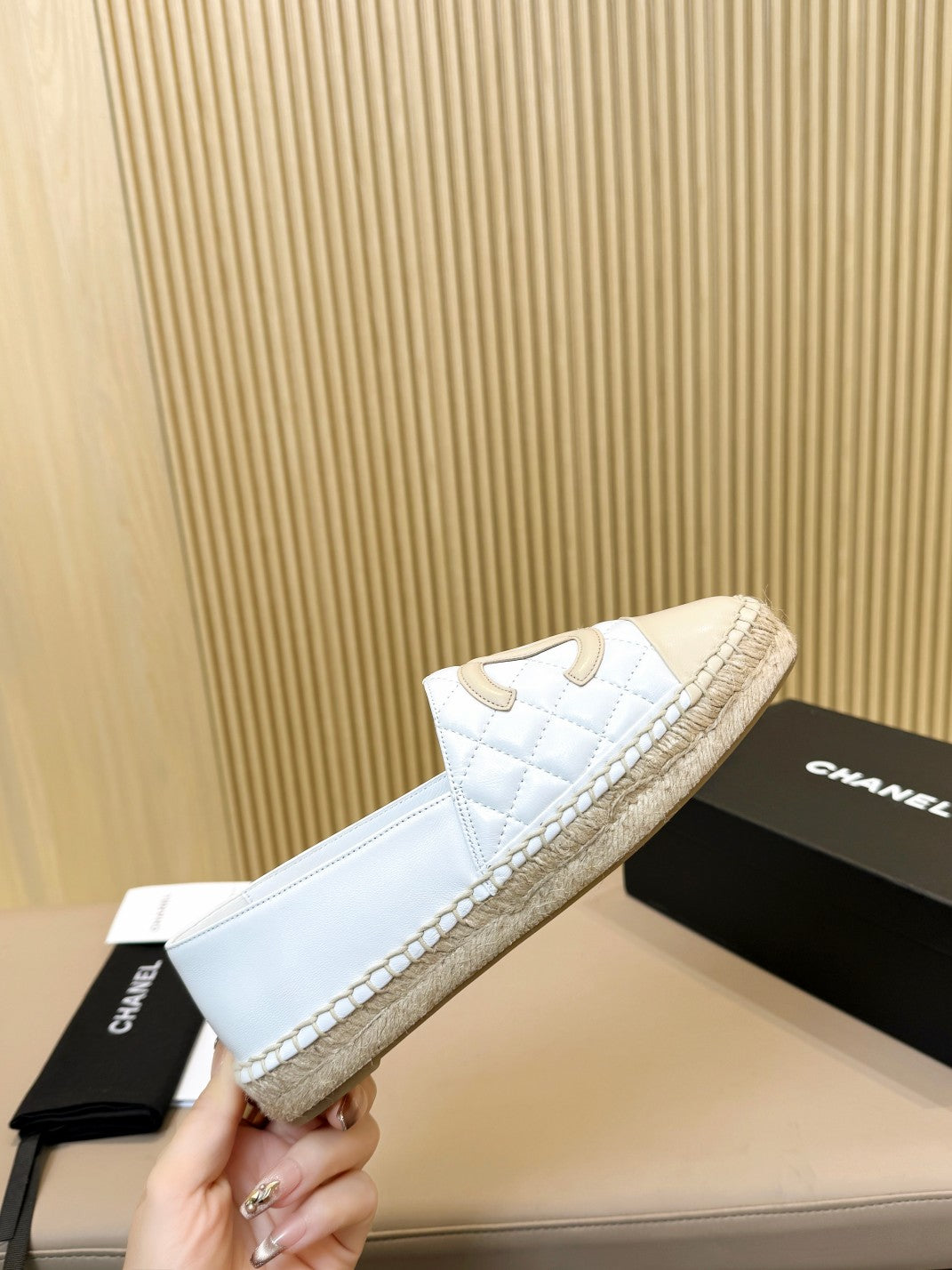 espadrilles white beige quilted caflskin