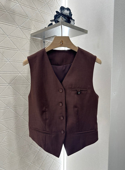 25 Silk scarf vest wide-legged pants set