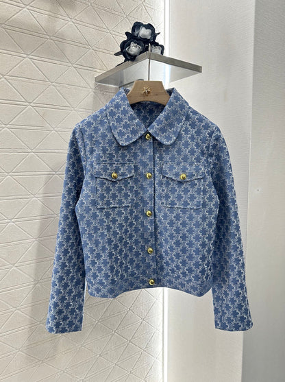 2025 new embroidered denim lapel jacket skirt suit