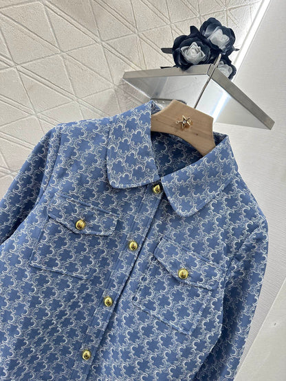 2025 new embroidered denim lapel jacket skirt suit