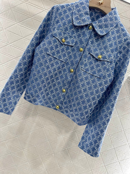 2025 new embroidered denim lapel jacket skirt suit