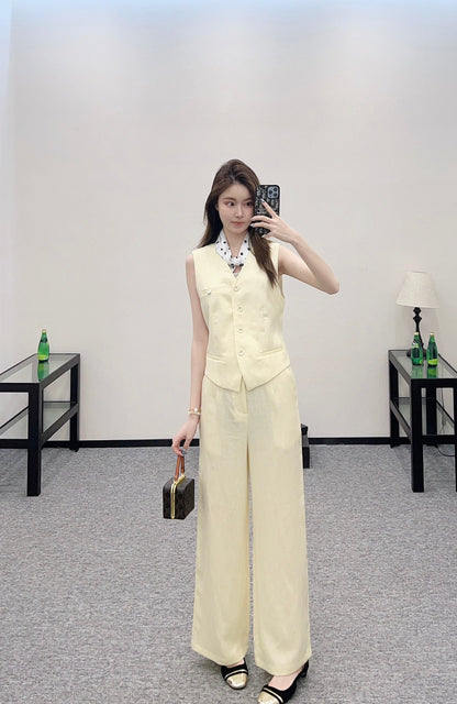 25 Silk scarf vest wide-legged pants set