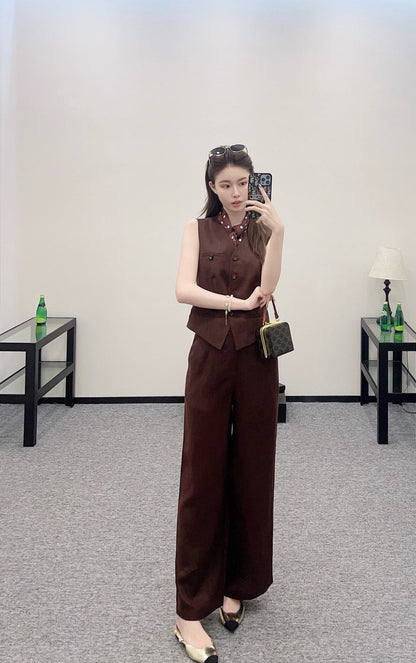 25 Silk scarf vest wide-legged pants set