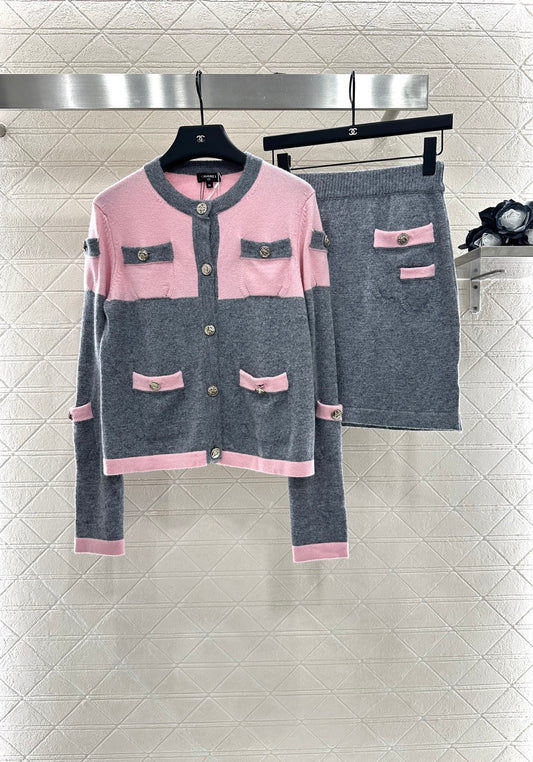 C 25 Knit Cardigan and Skirt Set