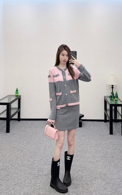 C 25 Knit Cardigan and Skirt Set