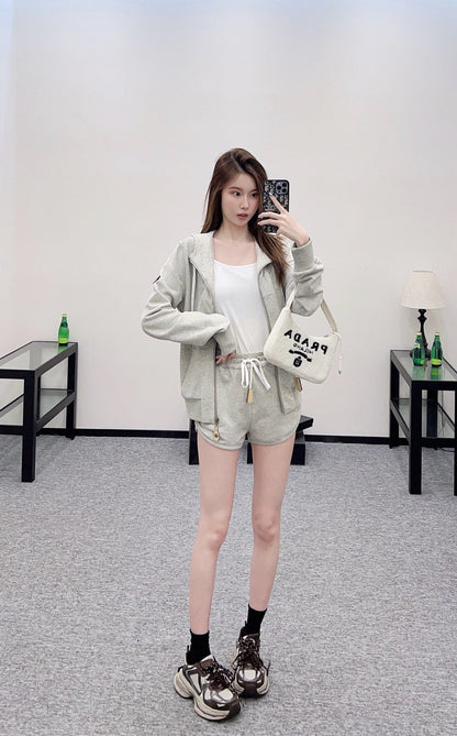25 Hooded Drawstring Jacket and Shorts Set