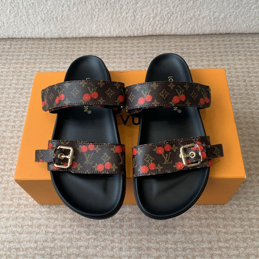 Bom Dia Flat Comfort Mule  x TM Brown Sheepskin Mix Cherry Motif 319378