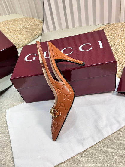 Horsebit Slingback Pump 100mm Brown Embossed Sheepskin 294578