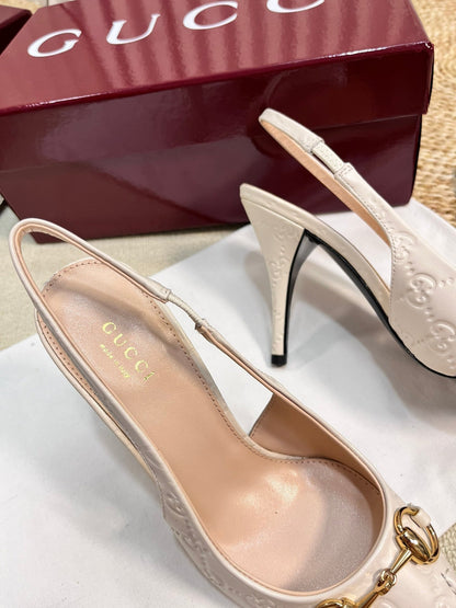 Horsebit Slingback Pump 100mm Ivory Embossed Sheepskin 294580