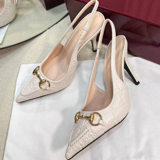 Horsebit Slingback Pump 100mm Ivory Embossed Sheepskin 294580