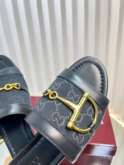 25 Horsebit GG Sandals Black Canvas 294676