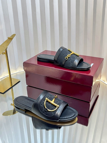 25 Horsebit GG Sandals Black Canvas 294676
