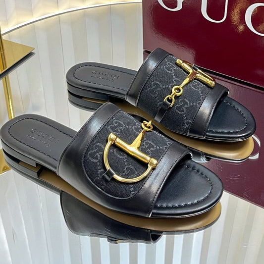 25 Horsebit GG Sandals Black Canvas 294676