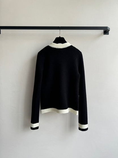 Cardigan In Black Mix White Wool