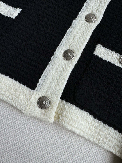 Cardigan In Black Mix White Wool