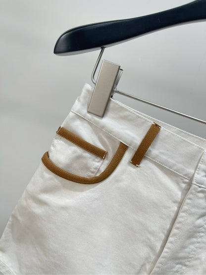 M 25 white suede velvet trim denim shorts