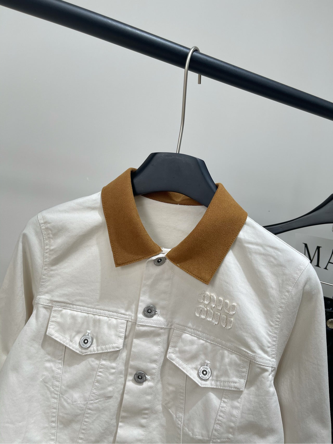 M 25 white suede velvet denim jacket