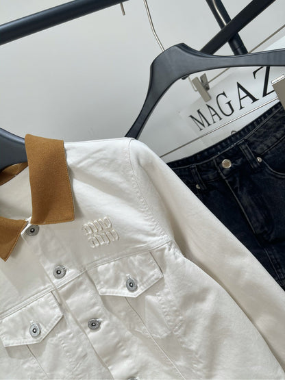 M 25 white suede velvet denim jacket