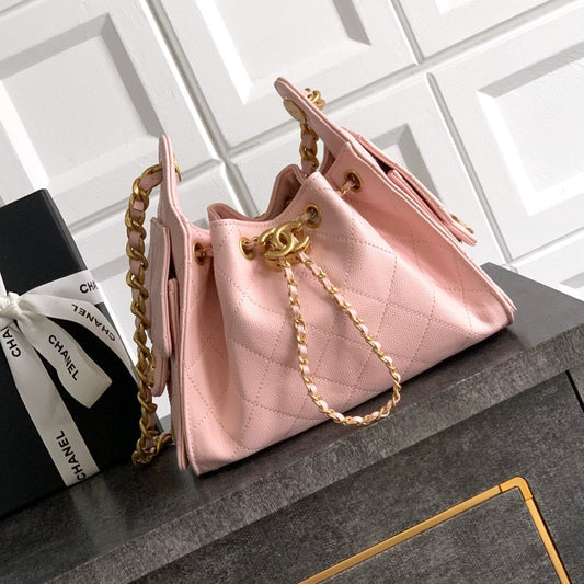 25C Hobo Bags 20cm Light Pink Grained Calfskin