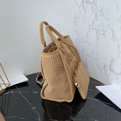 25 Deauville Tote Bag 34cm Beige Crochet Suede
