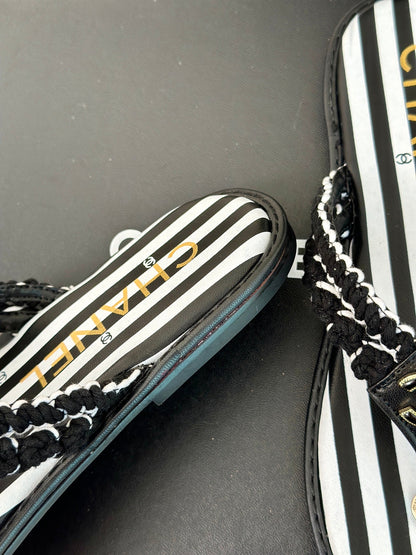 25 Thong Sandal Braided Striped Black White