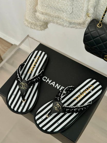 25 Thong Sandal Braided Striped Black White