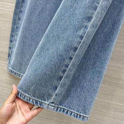 25 Pocket Embossed Letter Straight Jeans Blue Cotton