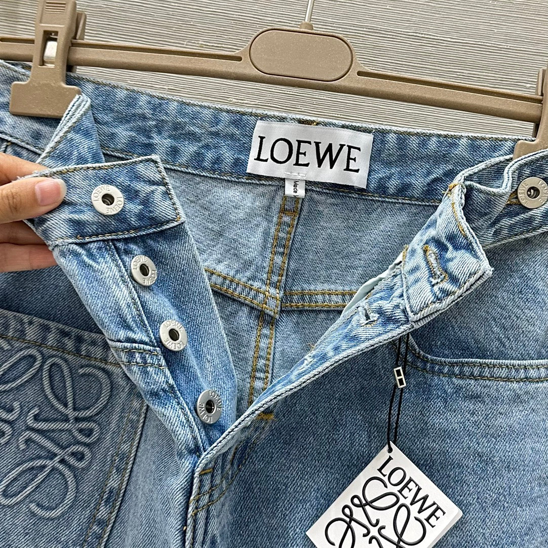 25 Pocket Embossed Letter Straight Jeans Blue Cotton