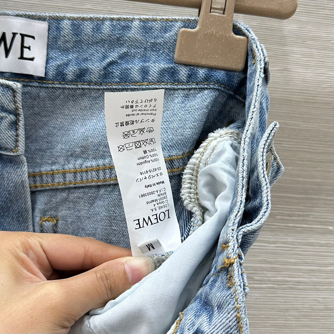 25 Pocket Embossed Letter Straight Jeans Blue Cotton